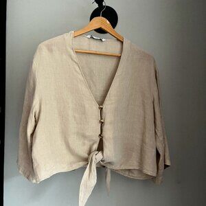 Zara Linen Crop Tie Top